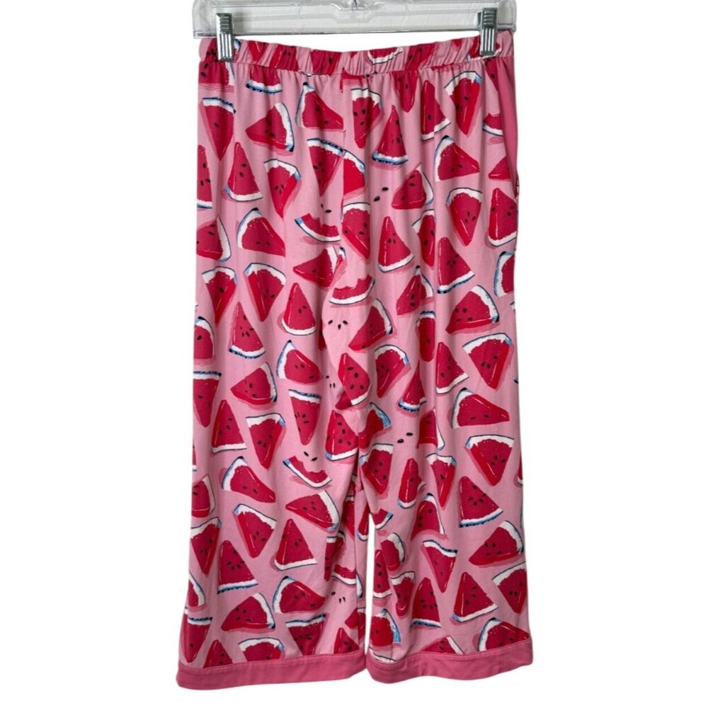 Munki Munki Size M Watermelon Pajama Set Shirt & Capri Pant Pink Lounge Summer - Picture 3 of 11